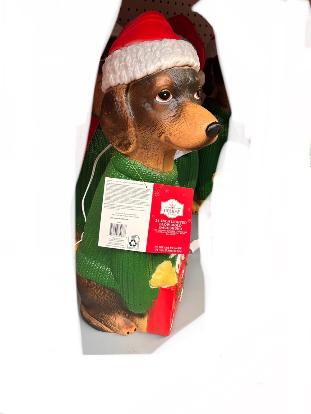 LED Lighted Dachshund Holiday Figurine - Green Sweater, Red Hat